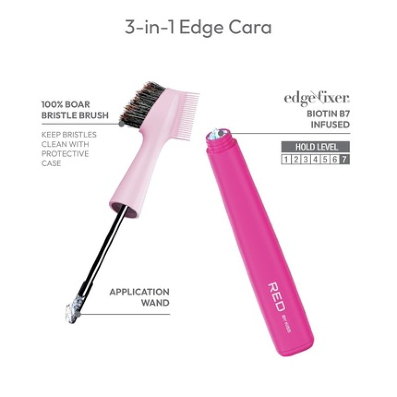 Red By Kiss Hair Brush with Edge Fixer Gel 3 in 1 Edge Control Styler for Women