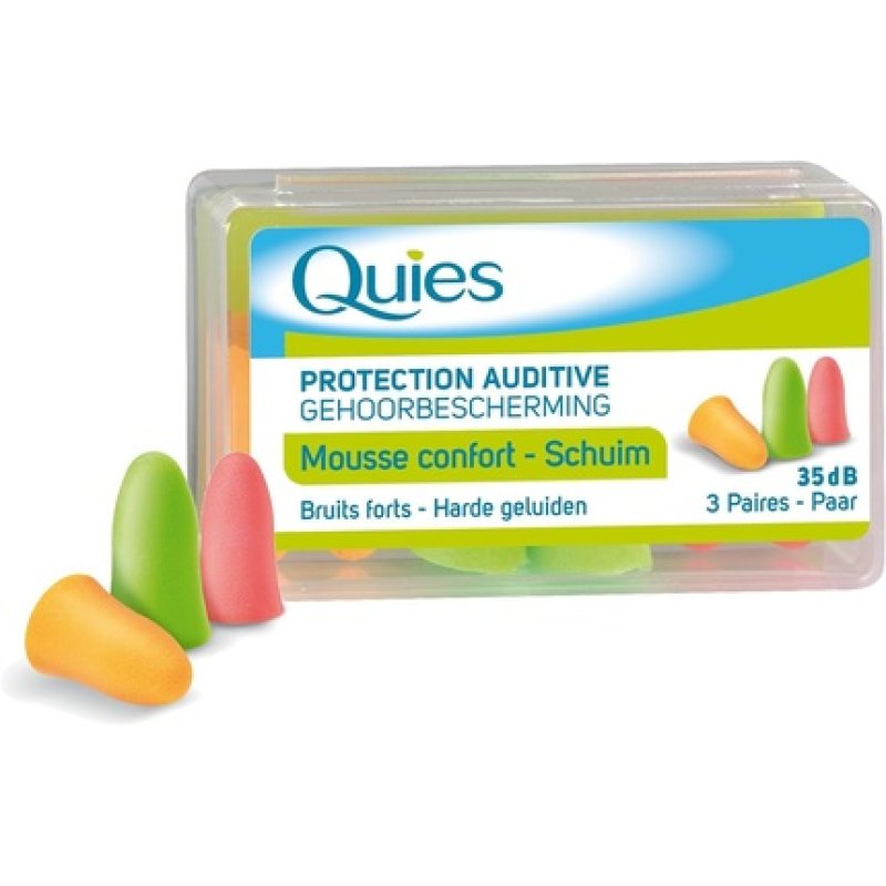 Quies Foam Earplugs Against Noise - 3 Pairs Skin Color