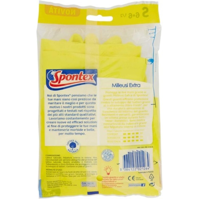 Spontex Gloves Casalinghi Milleusi Extra, 100% Latex With Cotton Lining, 1