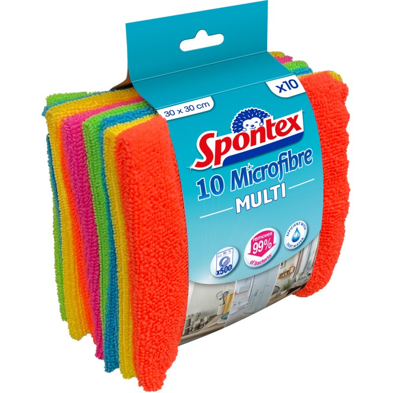 Spontex 3384127002374 Chiffon de nettoyage Microfibre Multicolore 10 pièce(s)