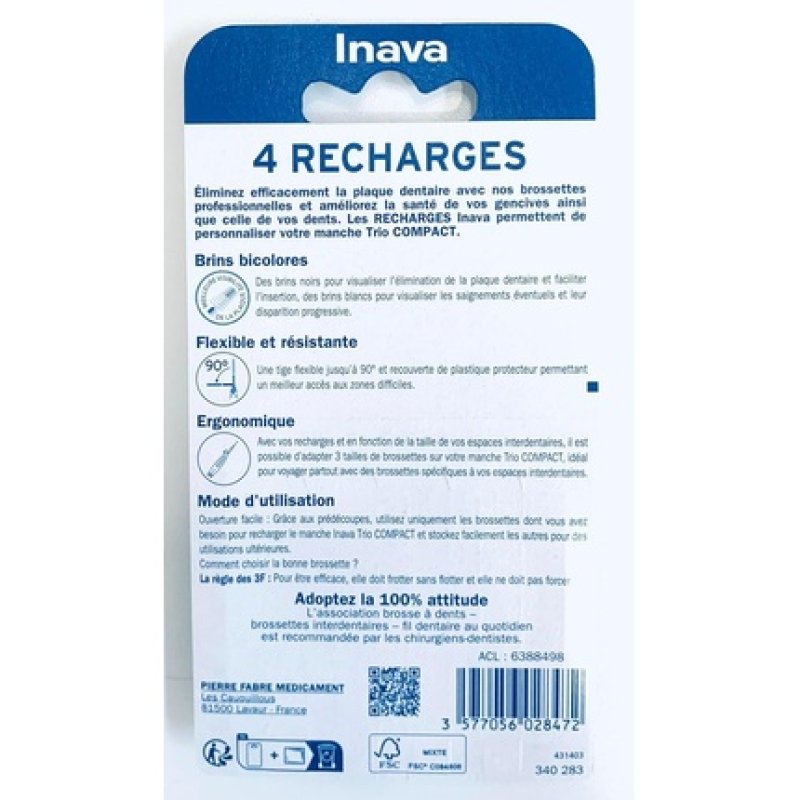 Inava Trio Brush Heads Compact Refills - Size Iso3 1.2mm - Pack of 4
