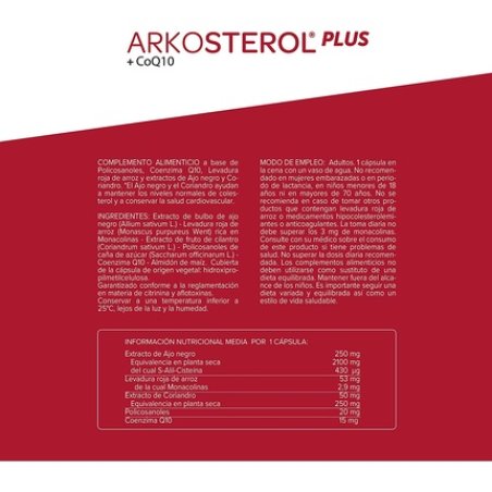 Arkopharma Arkosterol Plus Red Rice Yeast and Q10 Natural Cholesterol Control 30 Capsules