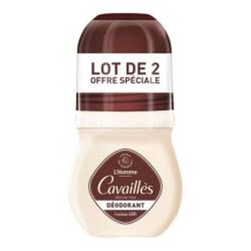 Cavaillès Dermato Deodorant for Men Fresh 48 Hours Roll-On 50ml x 2 Lemon and Rosemary Scent Bottle 100% Recycled &