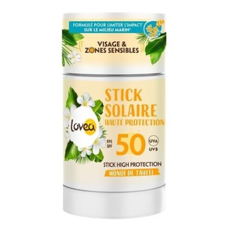 LOVEA Sun Stick SPF 50 High Protection for Face & Sensitive Areas Monoï de Tahiti UVA/UVB Protection Invisible &