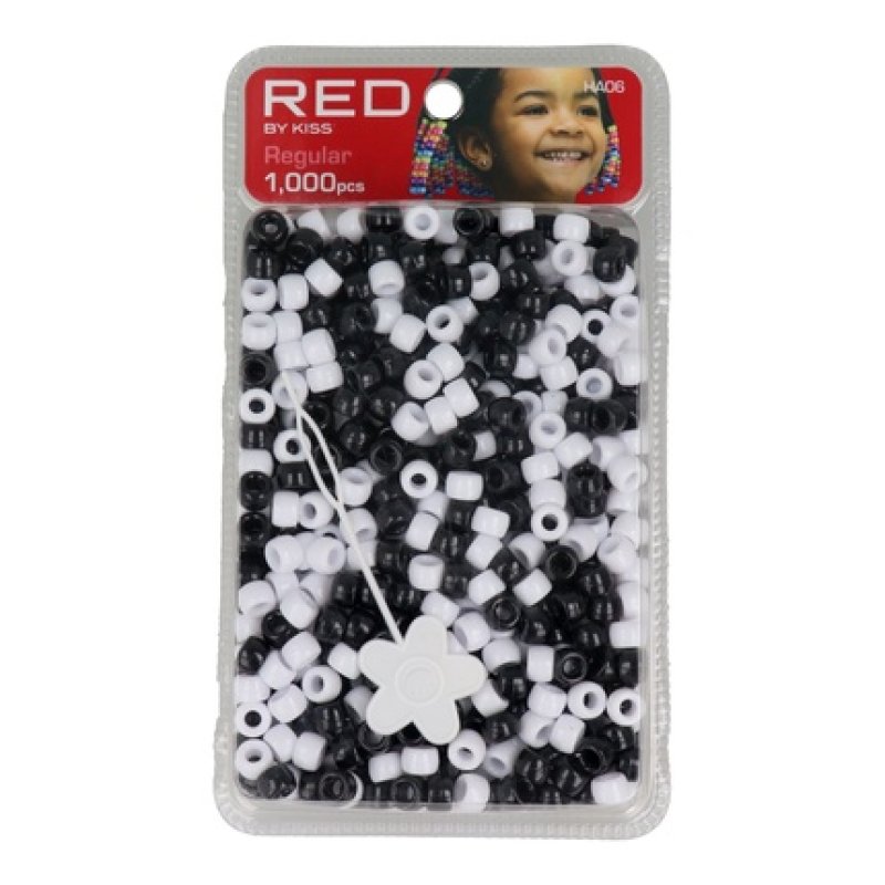 Red Kiss Regular Hair Beads 1000 Pieces Black And White