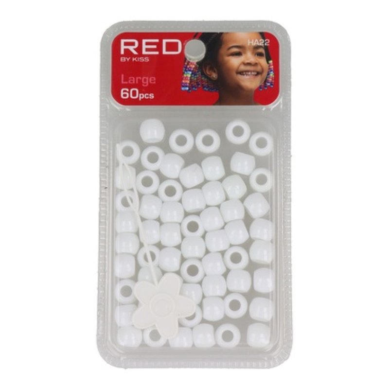 Red Kiss L Hair Beads 60 Pieces White