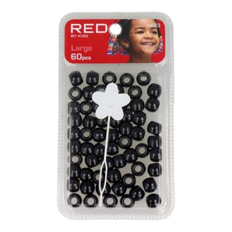Red Kiss L Hair Beads - 60 Pieces In Black