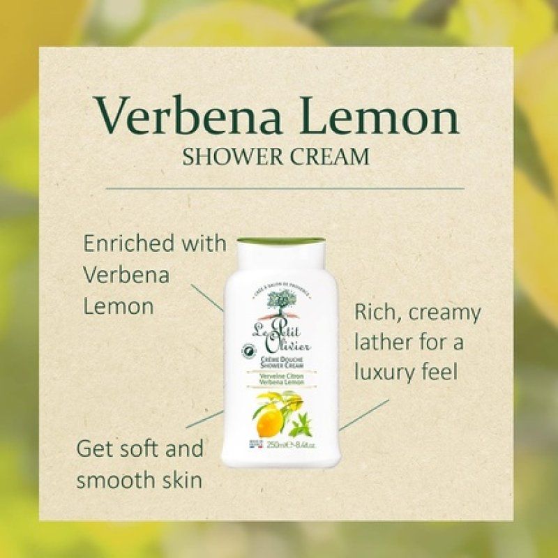 Le Petit Olivier Shower Cream Verbena Lemon Gently Cleanses Skin Fresh and Moisturizing pH Neutral Dermatologically