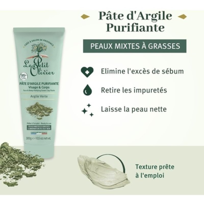 LE PETIT OLIVIER Green Clay Cleansing Paste for Face & Body 300g
