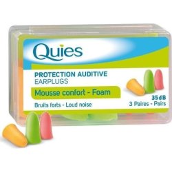 Quies Foam Earplugs 3 Pairs - Comfortable Hearing Protection