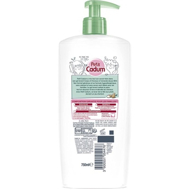 Petit Cadum Gentle Body and Hair Wash with Organic Sweet Almond for Easy Detangling