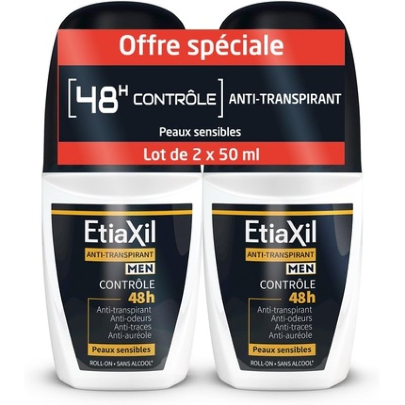 Etiaxil Deodorant Men Anti-Perspirant Control 48h Roll-On 50ml - Pack of 2