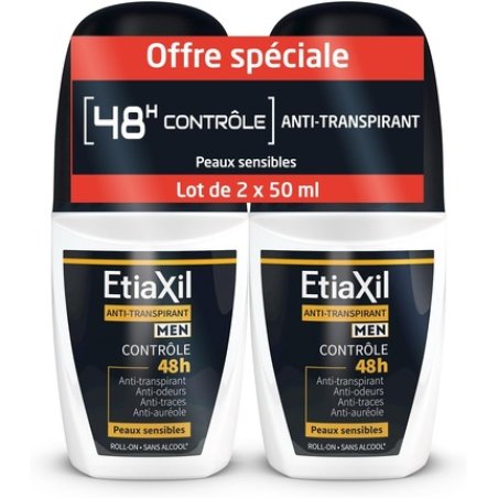 Etiaxil Deodorant Men Anti-Perspirant Control 48h Roll-On 50ml - Pack of 2