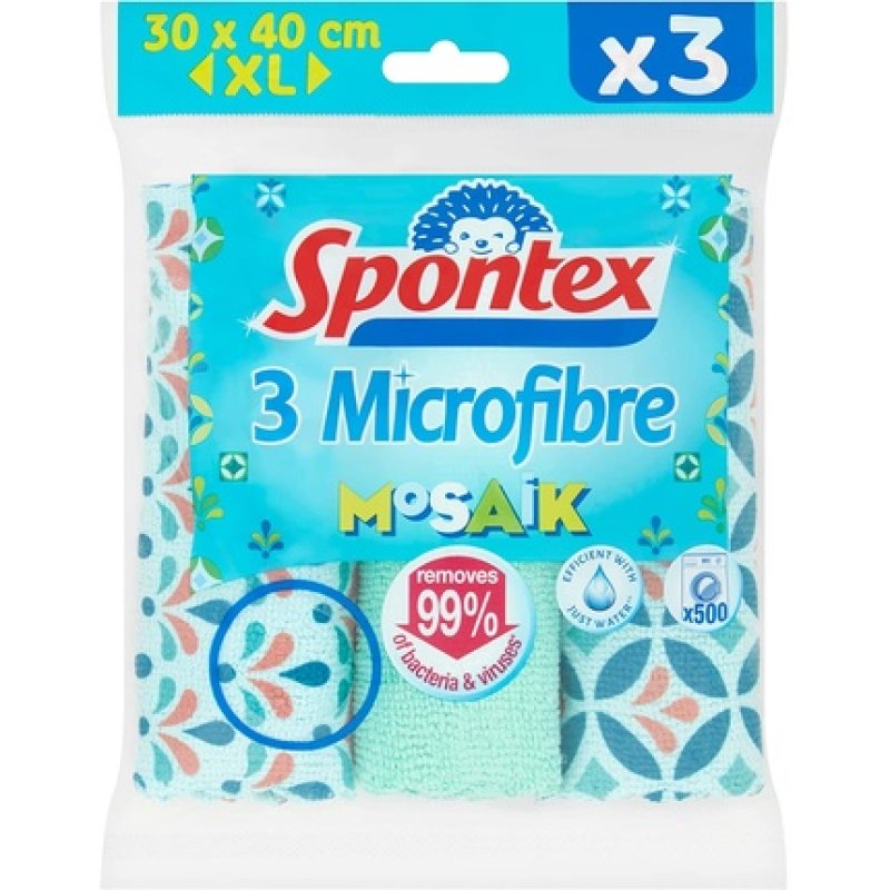Spontex Mosaik Microfibre Cloths 3pk Mosaik Microfibre Cloths Pack Of 3
