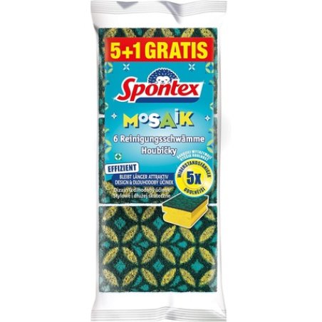 Spontex Mosaic Cleaning Sponge with Anti-Lint Technology and Practical Handle Strip Pack of 6 250ml