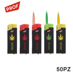 Prof Turbo Lighter With Rubberized Finish And Colored Flame Leaves Pack Of 50