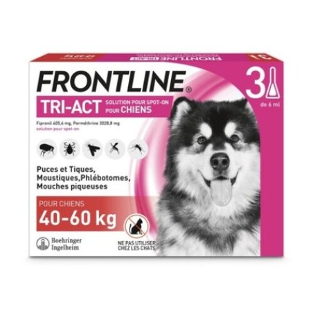 Frontline Tri-Act Dog Anti-Flea Tick Lice Larvae Eggs 40-60kg - Pack of 3 Pipettes