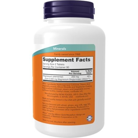 Now Foods Magnesium Glycinate 100mg Highly Absorbable 180 Capsules
