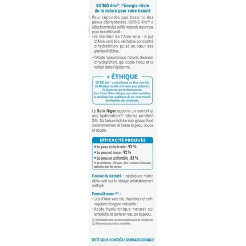 SO'BiO étic Cosmebio Hydra Aloe Vera 24 Hours Light Moisturizing Day Cream 50ml