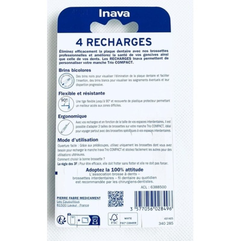Inava Trio Brush Heads Refill Pack Compact Size Iso5 1.8 - Pack of 4