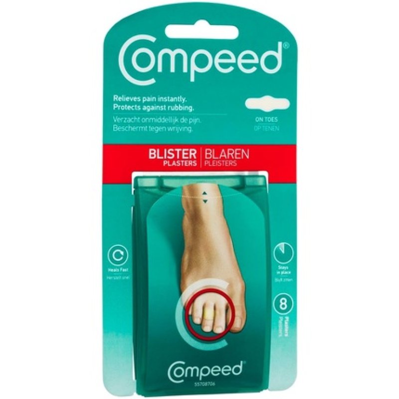 Compeed On Toes Blister Plasters 8 Hydrocolloid Plasters Foot Treatment 1.7cm x 5.1cm - Pack of 8