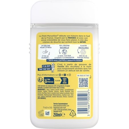 Le Petit Marseillais Extra Soft Organic Vanilla Milk 250ml - 92% Natural Ingredients - Fully Recyclable Bottle