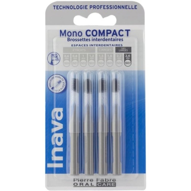 Inava 2.6mm Mono Compact Grey Interdental Brushes - Pack of 4
