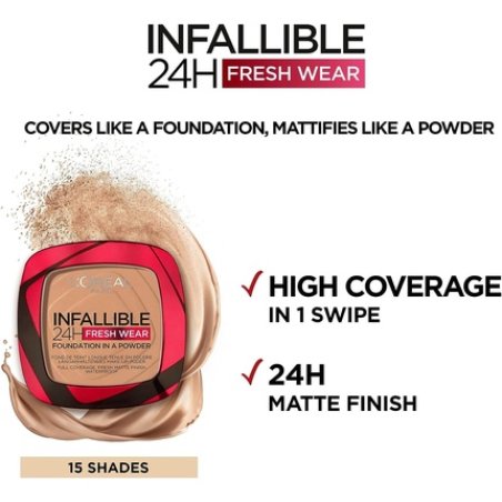 L'Oréal Paris Foundation in a Powder Longwear Coverage with a Mattifying Finish Water and Heat Resistant Infallible
