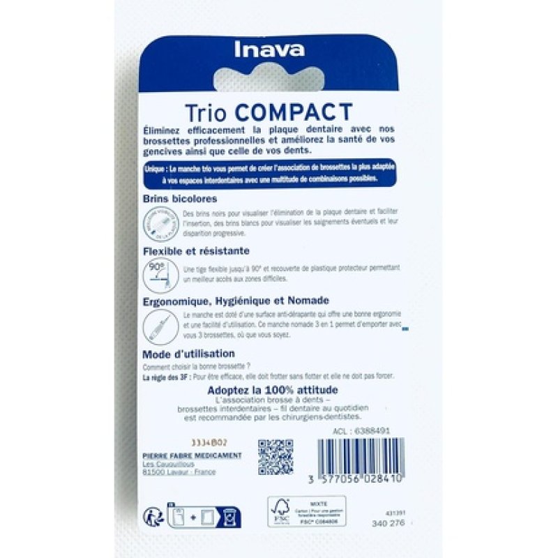 Inava Interdental Brushes Trio Compact 0.8mm, 1.0mm, 1.2mm