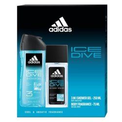 Adidas Ice Dive Body Spray And Shower Gel Set - 75ml Body Spray 250ml Shower Gel