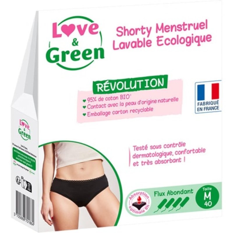Love & Green Ecological Washable Menstrual Shorty Size M Abundant Flow Black