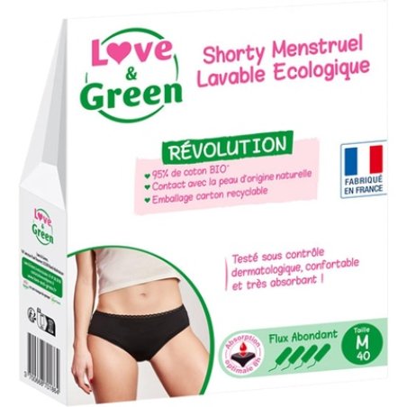 Love & Green Ecological Washable Menstrual Shorty Size M Abundant Flow Black