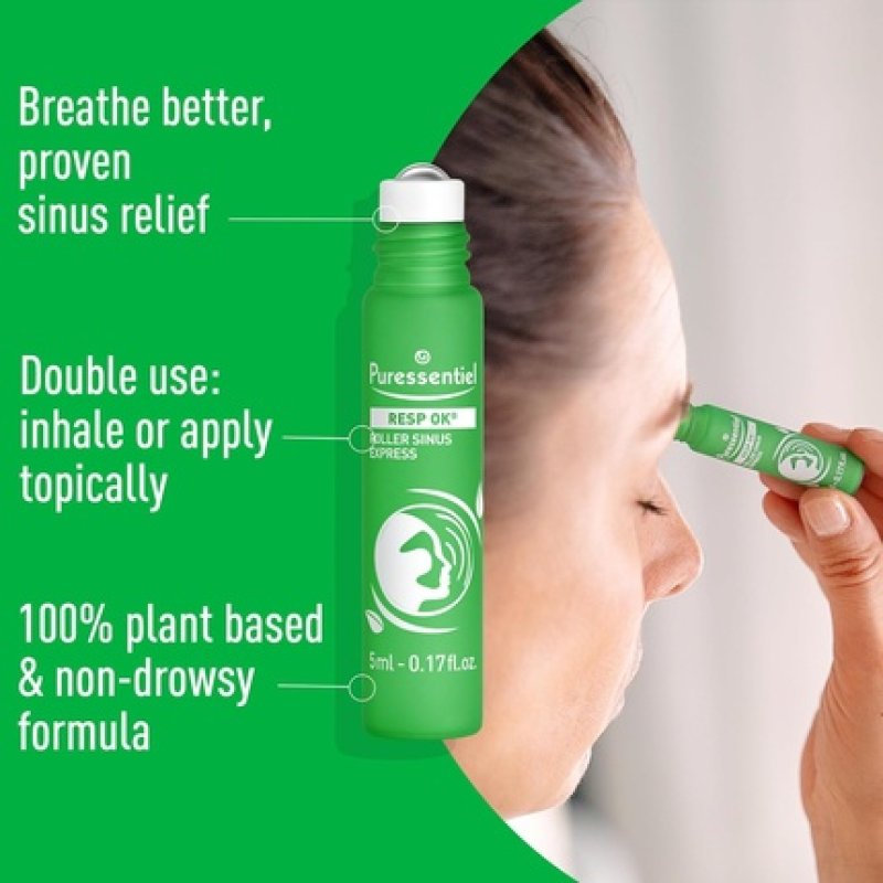 Puressentiel Respiratory Roll-on Sinus Express Immediate Sinus Relief 100% Plant-Based Formula Organic Aloe Vera and