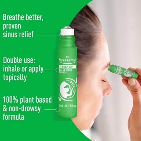 Puressentiel Respiratory Roll-on Sinus Express Immediate Sinus Relief 100% Plant-Based Formula Organic Aloe Vera and