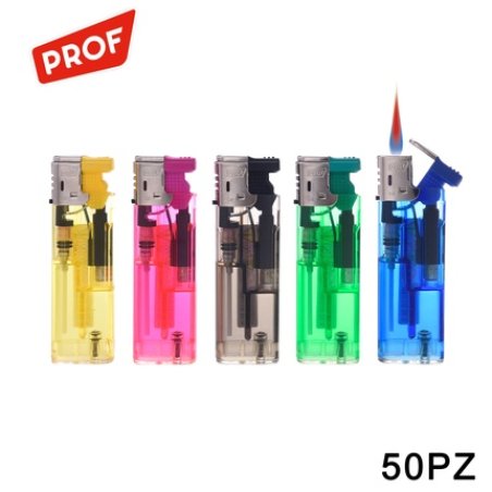 Prof Turbo Lighter Transparent Colored Pack Of 50