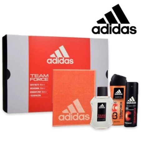 Adidas Team Force Eau De Toilette 100ml Shower Gel 250ml Deodorant 150ml Man Gym Towel