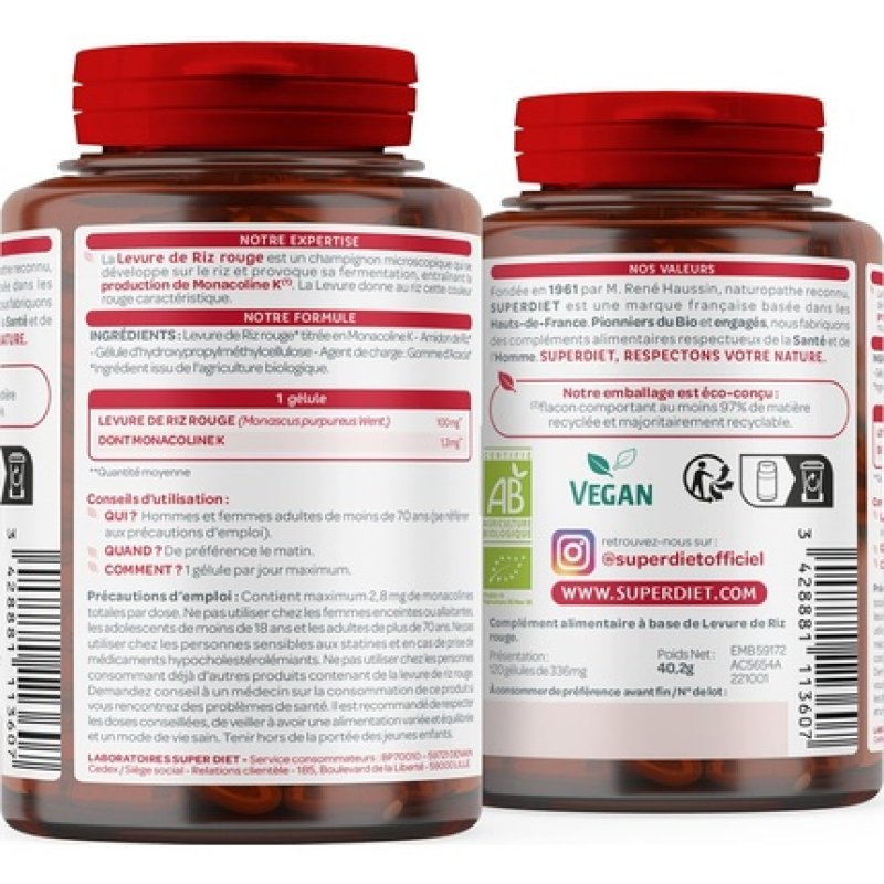 Superdiet Organic Red Yeast Rice Vegan High in Monacolin K