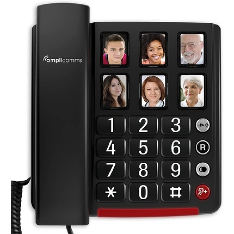 Amplicomms Bigtel 40 Corded Senior Phone Photo Buttons, For Hearing Aids
