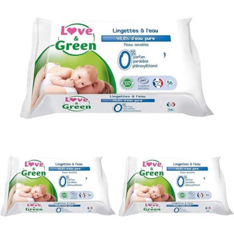 Love & Green Healthy Eco-Friendly Water Wipes 56 Wipes