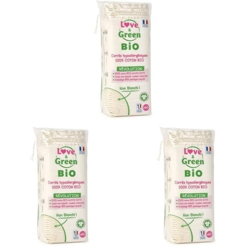 Love & Green Square Cotton Pads Unbleached 180 Pieces