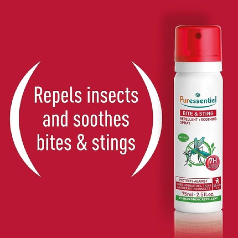 Puressentiel Bite & Sting Repellent Soothing Spray 75ml - Mosquito Insect Fly Tick Repellent - Effective Up To 7 Hours