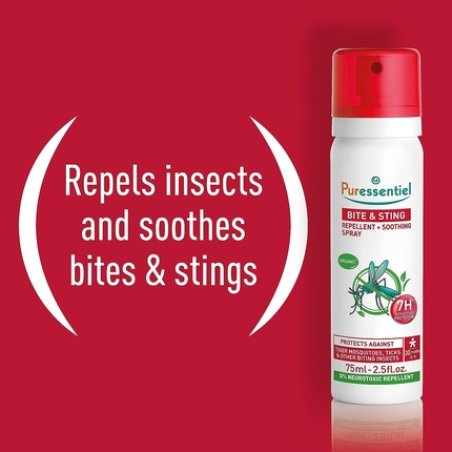 Puressentiel Bite & Sting Repellent Soothing Spray 75ml - Mosquito Insect Fly Tick Repellent - Effective Up To 7 Hours