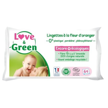 Love & Green Hypoallergenic Baby Wipes Orange Blossom Scent 64 Count
