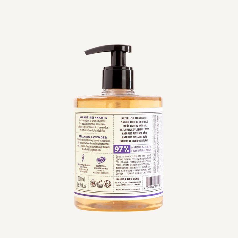 Panier des Sens Marseiller Lavender Liquid Soap 500ml - Natural Soap from 100% Vegetable Oils for Hands and Body