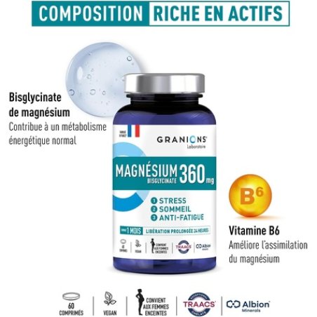 Magnesium Bisglycinate 360mg Granions with Vitamin B6