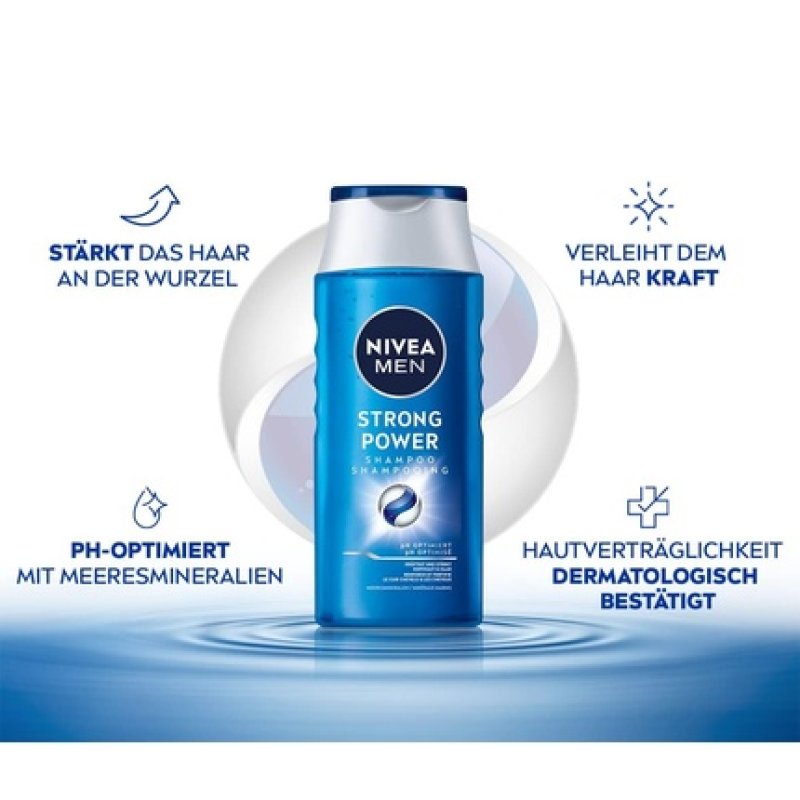 NIVEA MEN Strong Power Shampoo Strengthening Hair Shampoo without Silicones and Microplastics Men's Shampoo with Sea