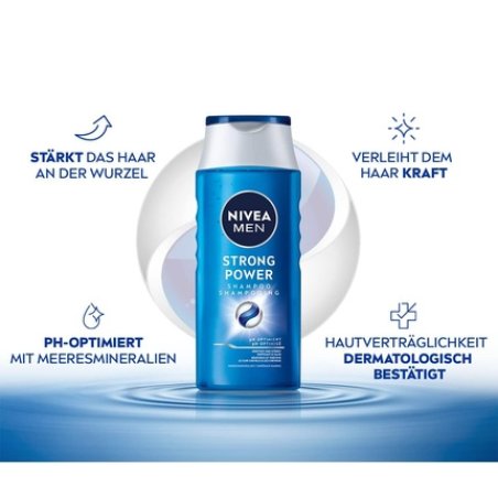NIVEA MEN Strong Power Shampoo Strengthening Hair Shampoo without Silicones and Microplastics Men's Shampoo with Sea