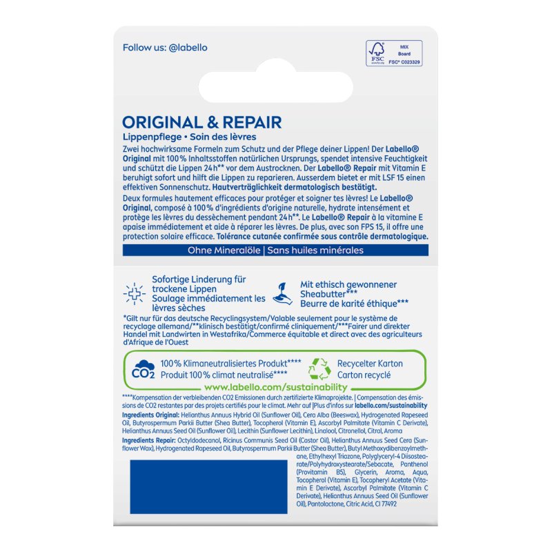 Labello Original & Repair All-Weather Set baume pour les lèvres Beaume pour les lèvres Unisexe 4,8 g