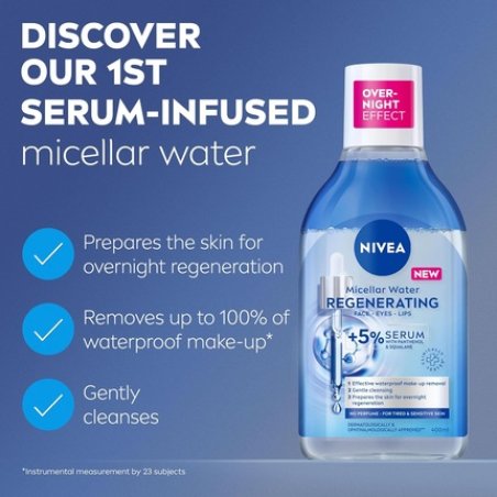 NIVEA Regenerating Serum Infused Micellar Water 400ml with Amino Acid 5% Panthenol and Squalane Gentle Waterproof