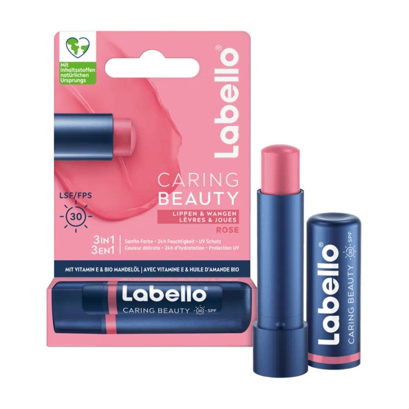 Labello Caring Beauty 3 in 1 Lip Balm for Lips and Cheeks - Rose